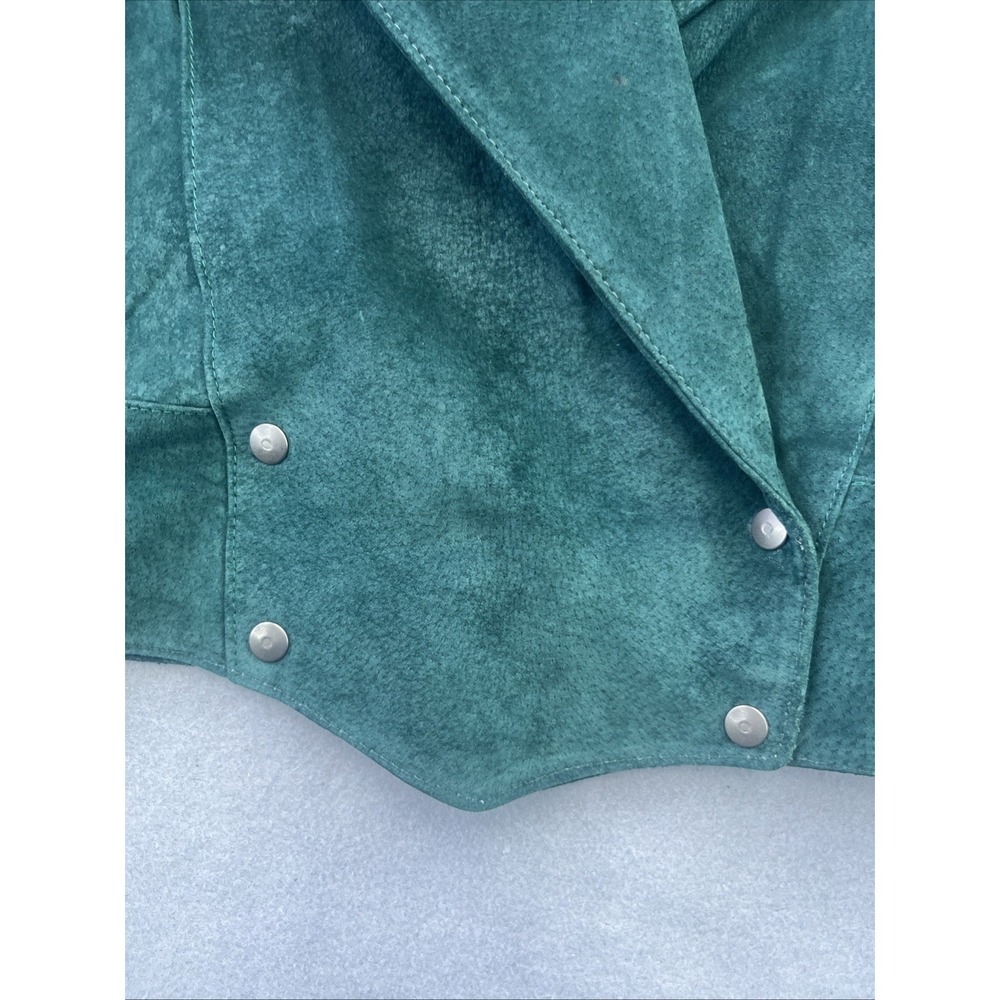 Frontier Collection Womens M Western Green Leather Suede Fringe Jacket USA Vtg - Picture 5 of 14